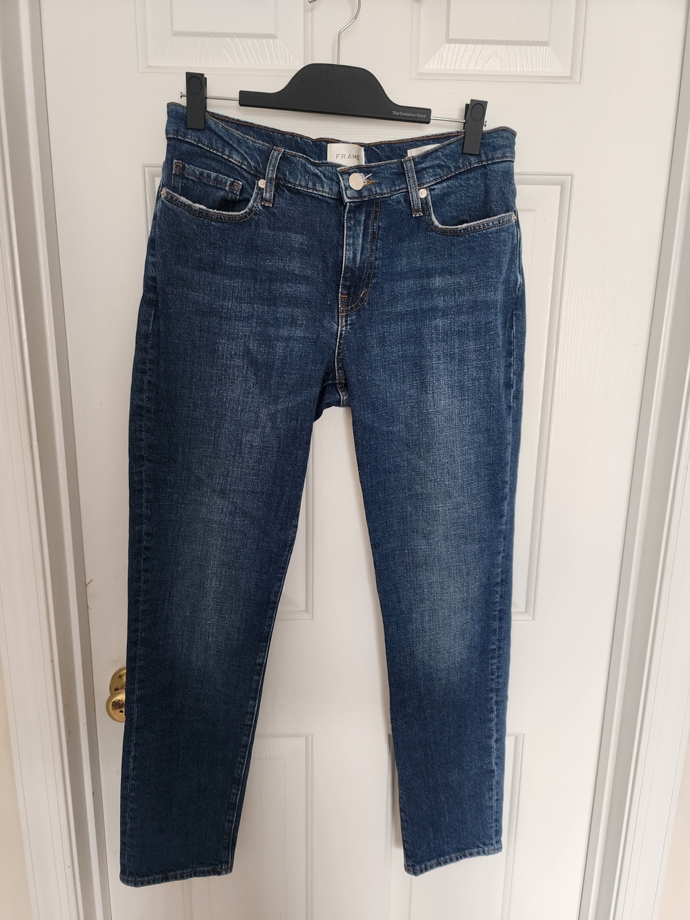 Frame Denim Mid-Rise Dark Blue Straight Jeans